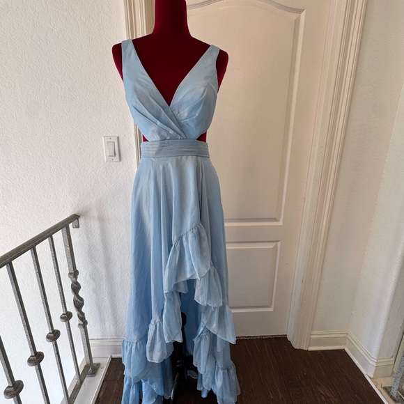 New Mac Duggal Shimmering Blue Ruffle Dress 49526 - Picture 4 of 13